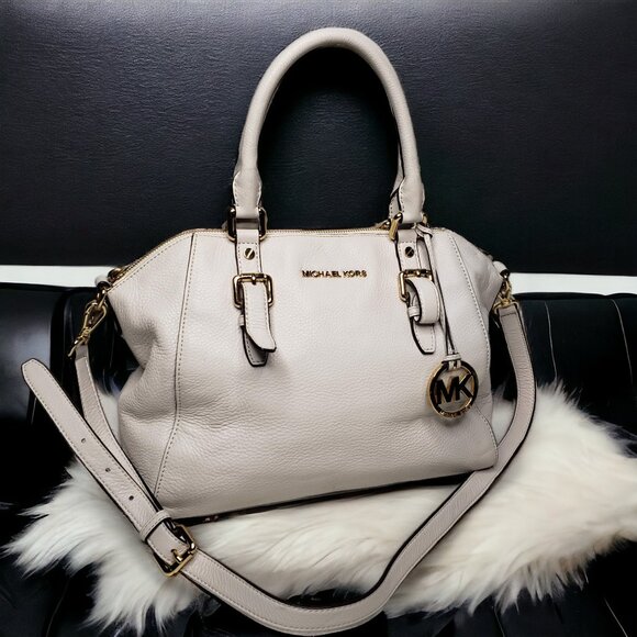 Michael Kors Satchel Bag Women’s Ciara Cream Pebble Leather Gold Trim Slouchy - Picture 1 of 12